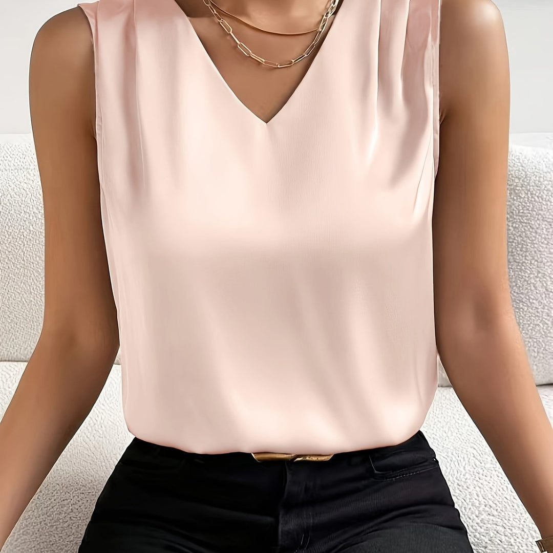 Dam Sleeveless V-Neck Top in champagne, Elegant och Tidlös