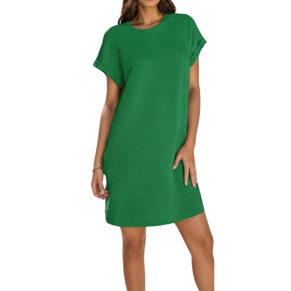 Dam Sommarklänning med Djupa Fickor - Skrynklig Knit - Grön