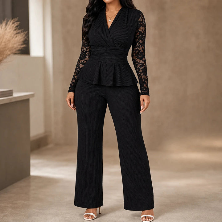 Dam Spetsad Peplum Kostym - Elegant Tvådelad Outfit