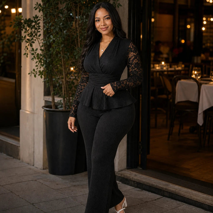Dam Spetsad Peplum Kostym - Elegant Tvådelad Outfit
