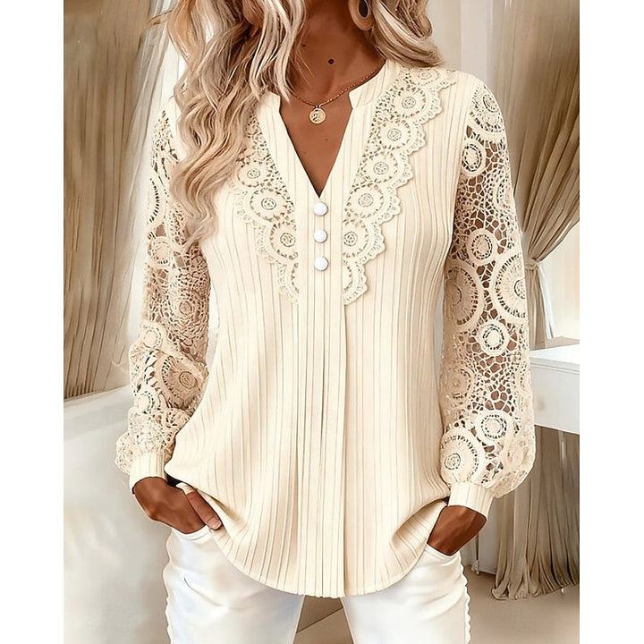 Dam Spetsdetaljer Långärmad Blus in beige, Klassisk Elegans