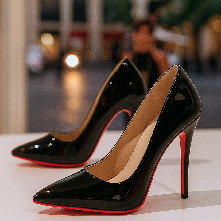 Dam spetsiga klackskor in svart, Elegant klassisk design