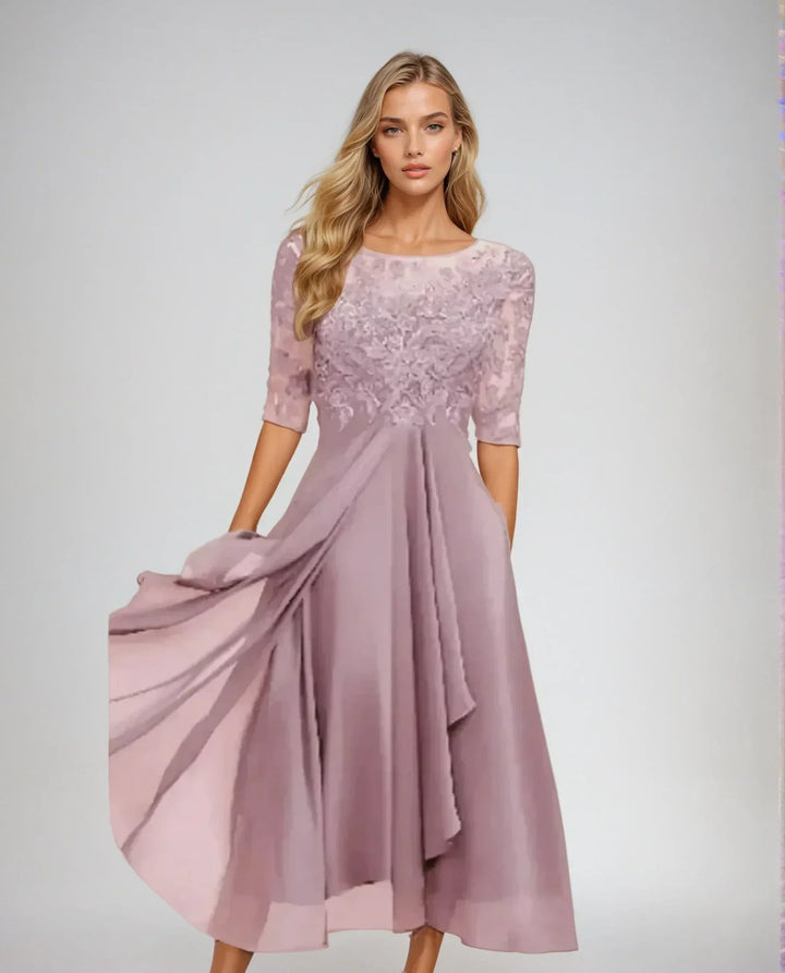 Dam Spetsklänning Midi in rosa, Elegant Klassisk