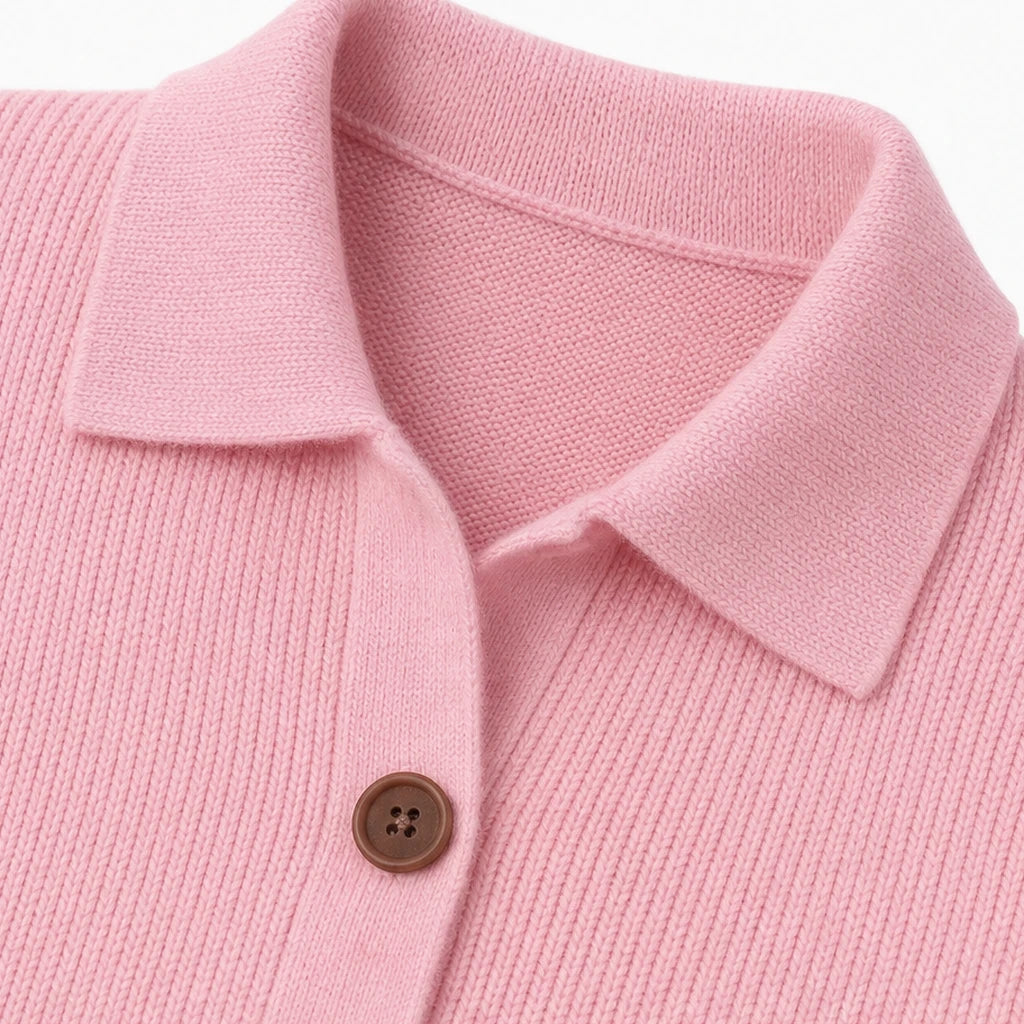 Dam Stickad Cardigan med Vändbar Krage - Klassisk Stil