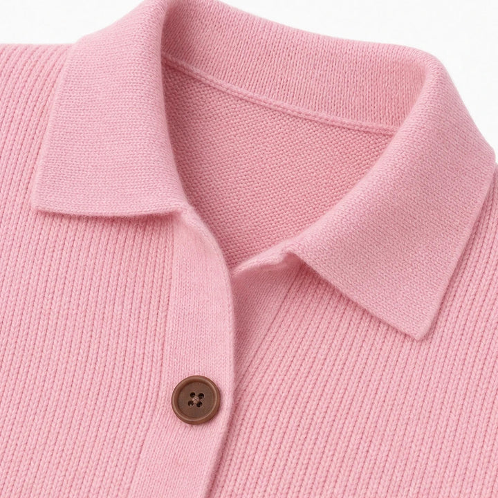 Dam Stickad Cardigan med Vändbar Krage - Klassisk Stil