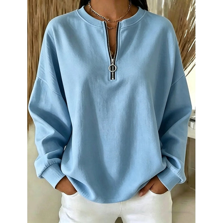 Dam Sweatshirt med Kvartsblixtlås in blå, Klassisk Höghals