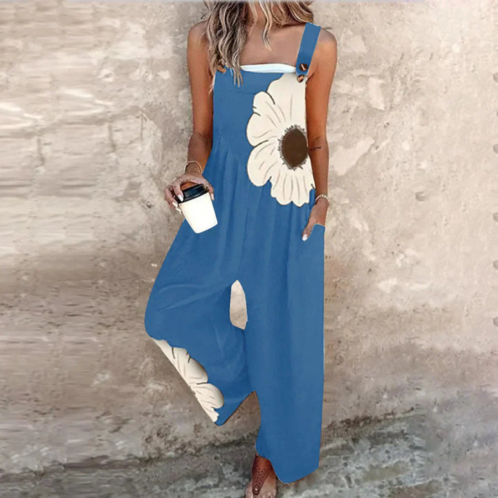 Dam Tryckad Jumpsuit - Bekväm Daglig Stil - Blå