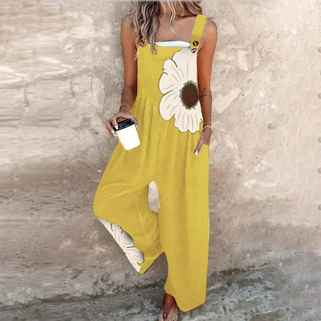 Dam Tryckad Jumpsuit - Bekväm Daglig Stil - Gul