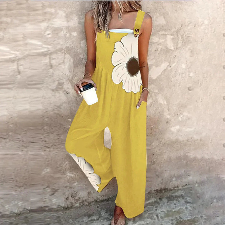 Dam Tryckad Jumpsuit - Bekväm Daglig Stil - Gul