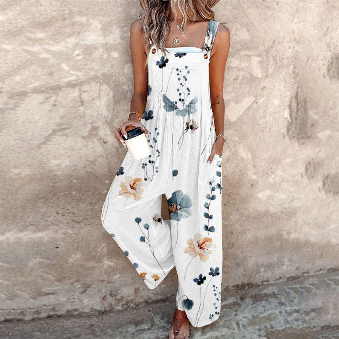 Dam Tryckad Jumpsuit - Bekväm Daglig Stil - Vit