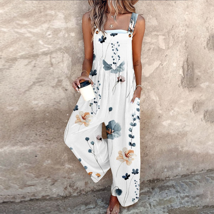 Dam Tryckad Jumpsuit - Bekväm Daglig Stil - Vit