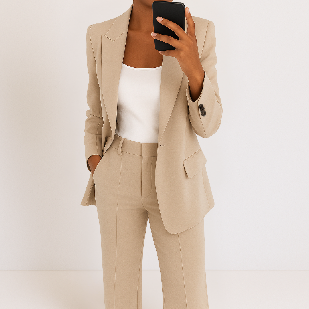 Dam Tvådelad Kostymset - Elegant och Bekväm - Beige