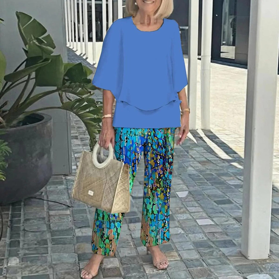 Dam Tvådelad Set - Bekväm Elegant Stil - Blå