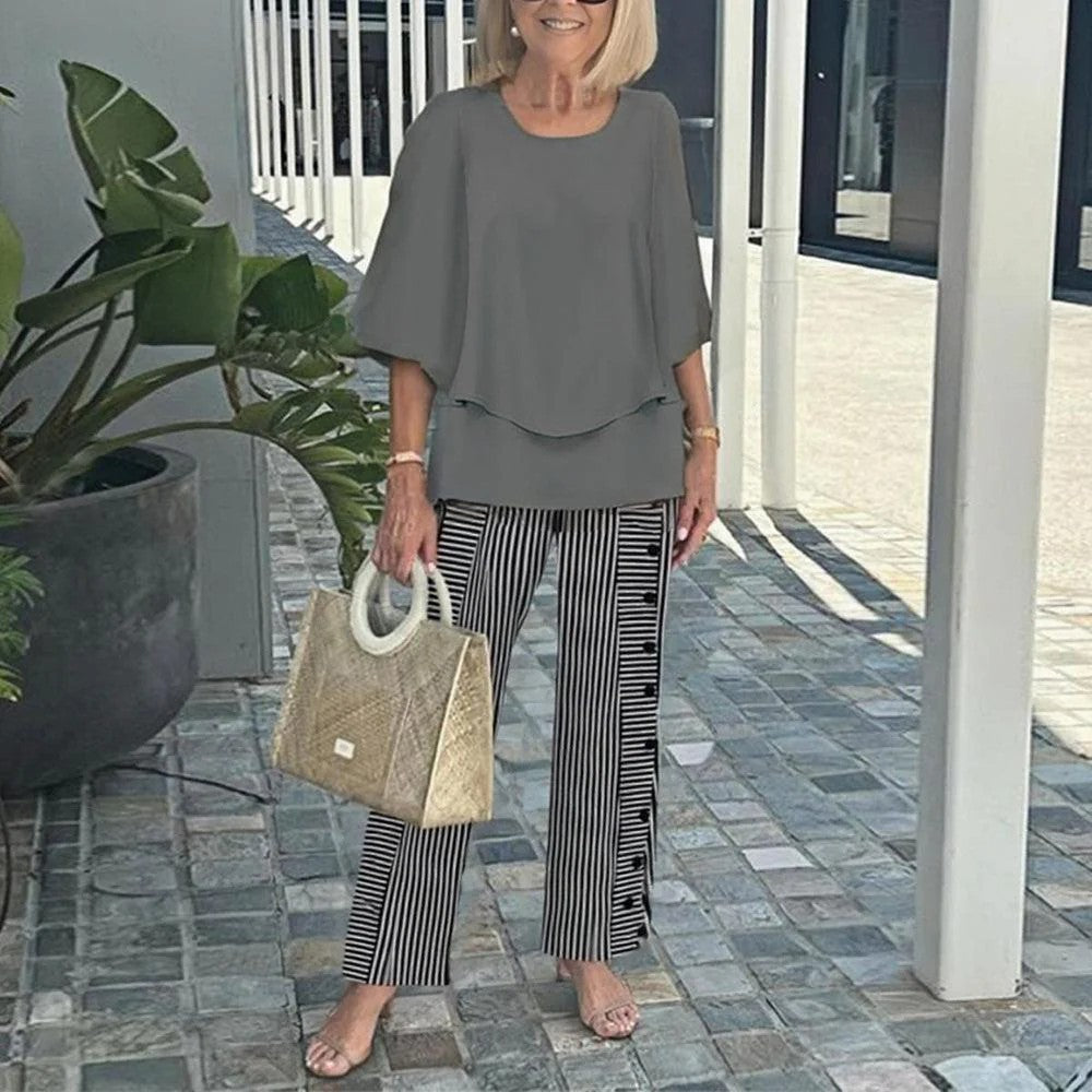 Dam Tvådelad Set - Bekväm Elegant Stil - Grå