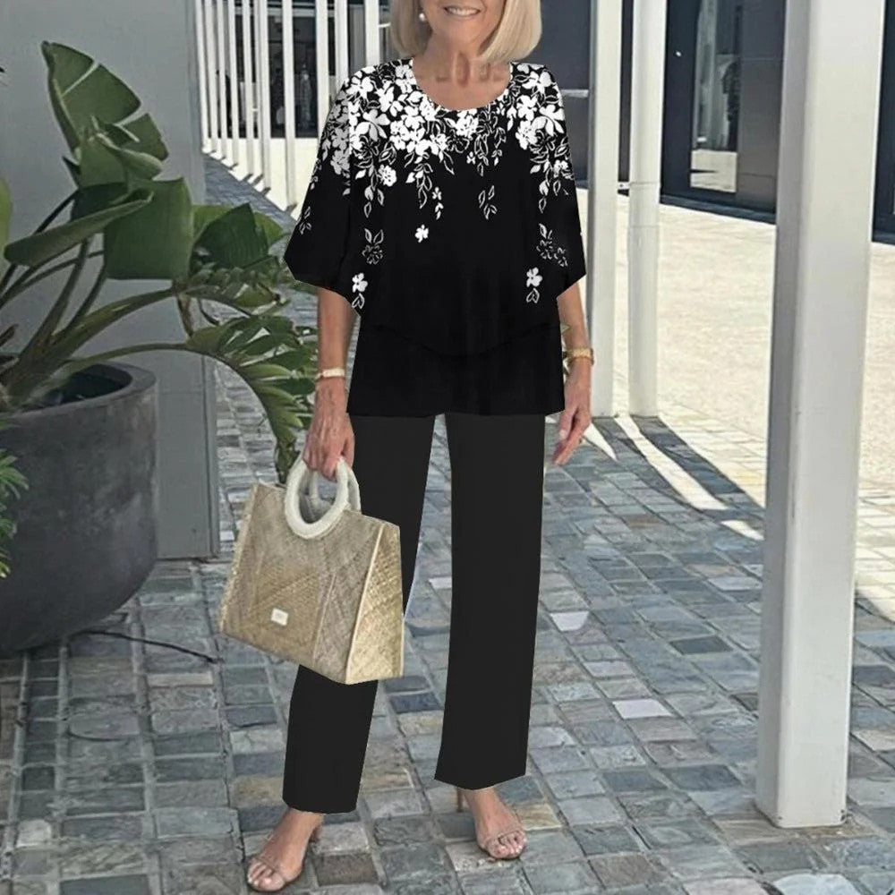 Dam Tvådelad Set - Bekväm Elegant Stil - Svart