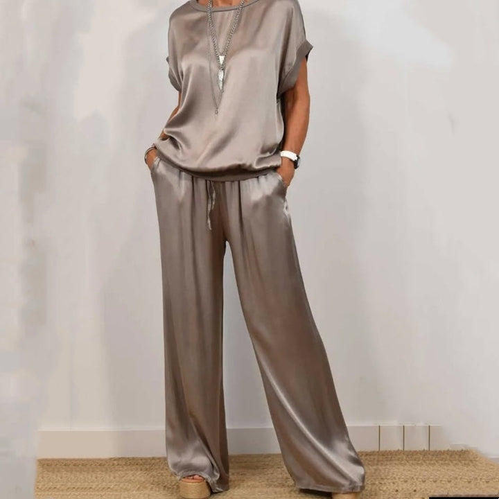 Dam Tvådelad Set Blus och Byxor - Elegant - Grå
