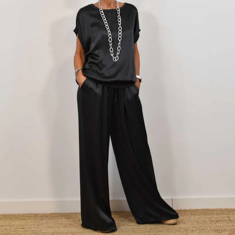 Dam Tvådelad Set Blus och Byxor - Elegant - Svart