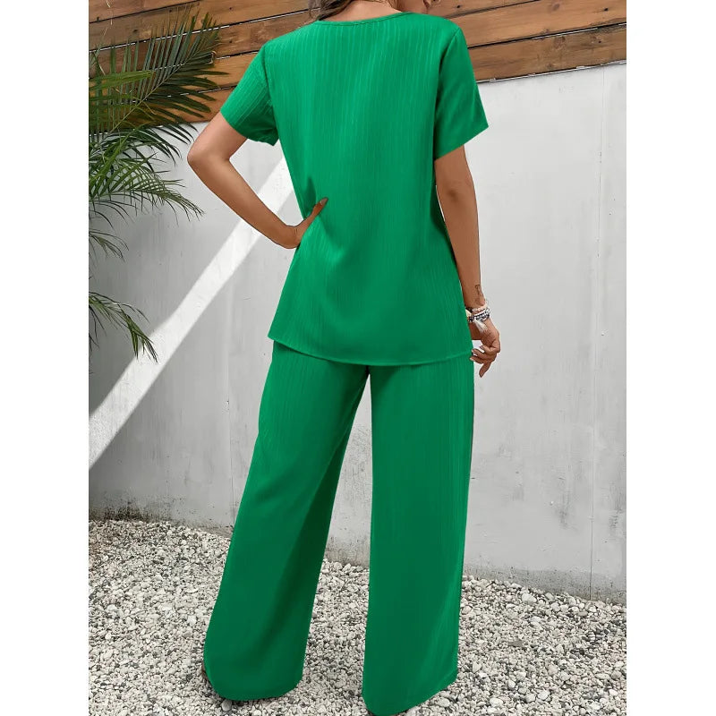 Dam Tvådelad Set Blus och Byxor - Elegant Vardagsstil