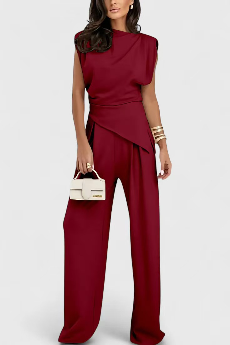 Dam Tvådelad Set - Elegant Draperad Silhuett - Röd