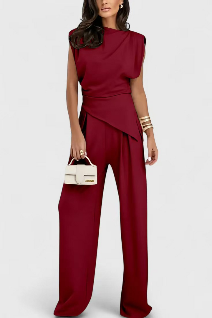 Dam Tvådelad Set - Elegant Draperad Silhuett - Röd