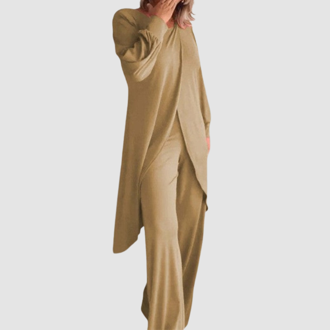 Dam Tvådelad Set - Elegant Matchad Outfit - Khaki