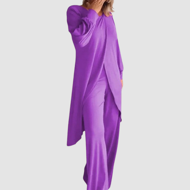 Dam Tvådelad Set - Elegant Matchad Outfit - Lila