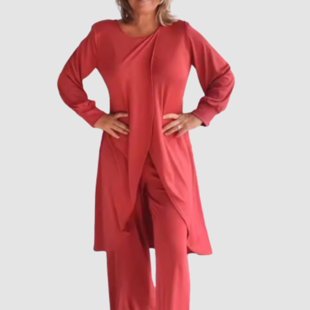 Dam Tvådelad Set - Elegant Matchad Outfit - Röd