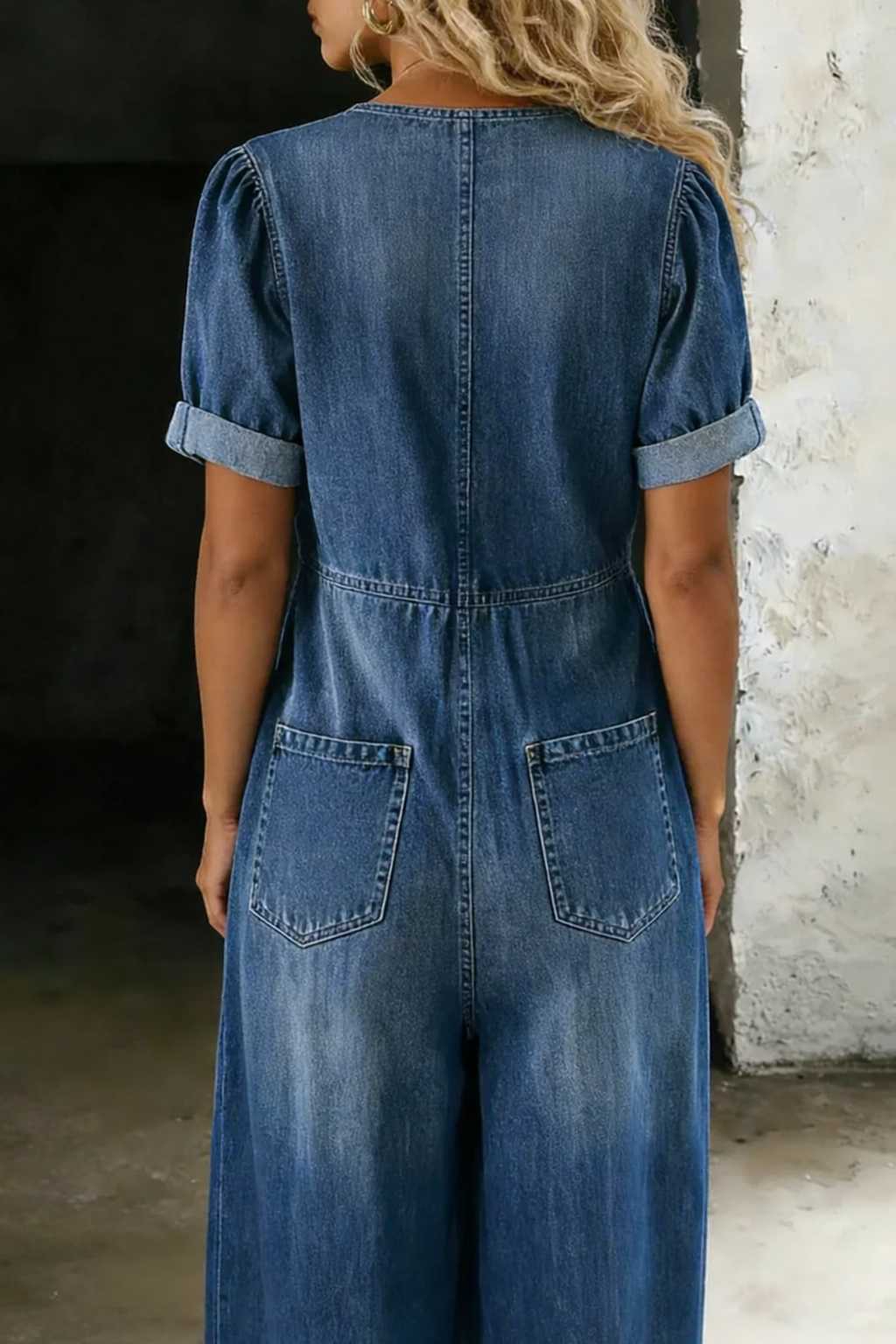 Dam V-ringning kort ärm jumpsuit - Enkel elegans