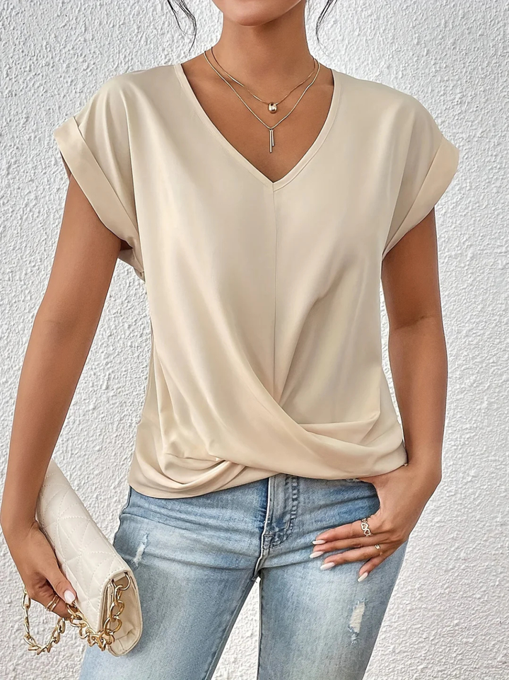 Dam V-ringning Vridning Fram Topp - Casual Stil - Beige