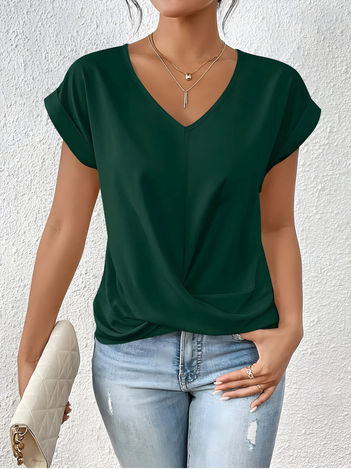 Dam V-ringning Vridning Fram Topp - Casual Stil - Grön