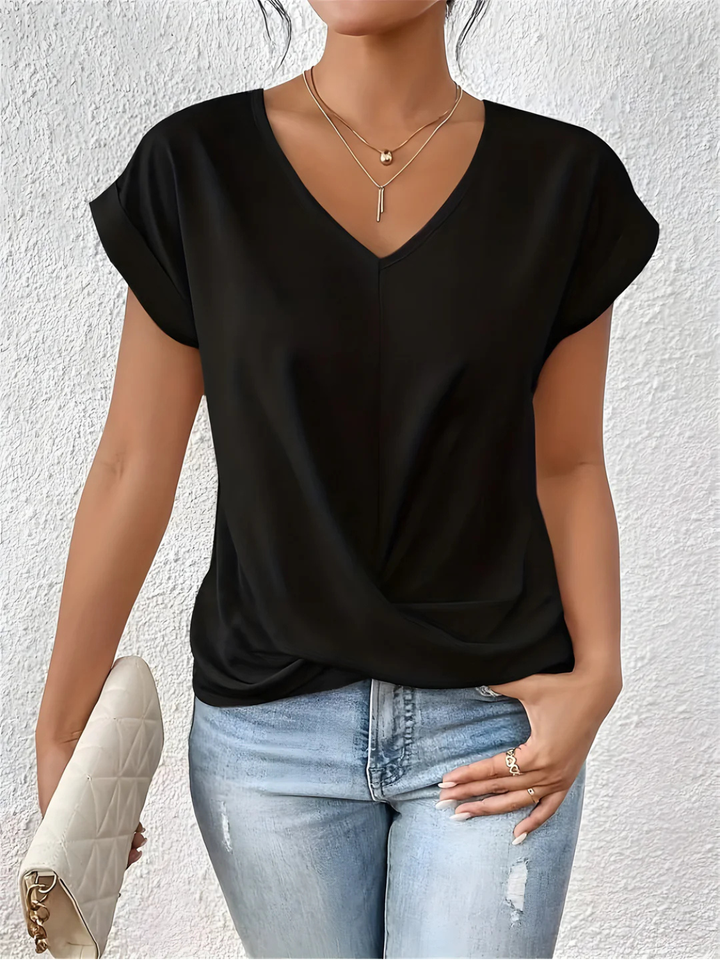 Dam V-ringning Vridning Fram Topp - Casual Stil - Svart