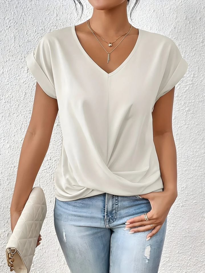 Dam V-ringning Vridning Fram Topp - Casual Stil - Vit