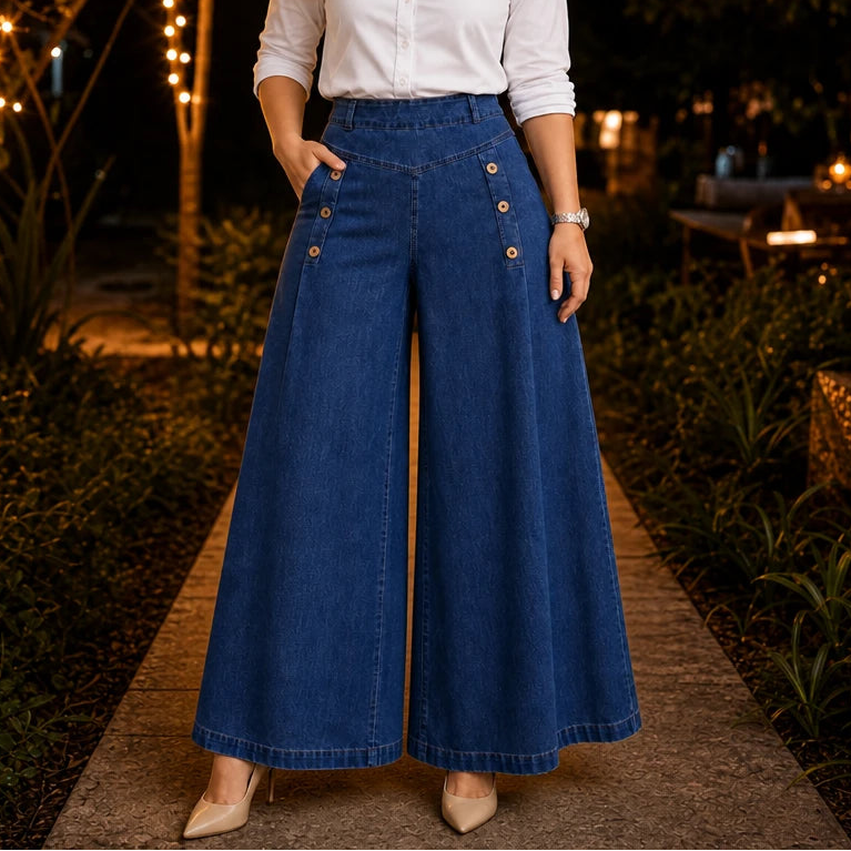 Dam vida jeans med hög midja in mörkblå, Klassisk passform
