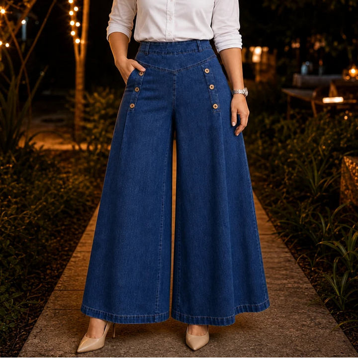 Dam vida jeans med hög midja in mörkblå, Klassisk passform