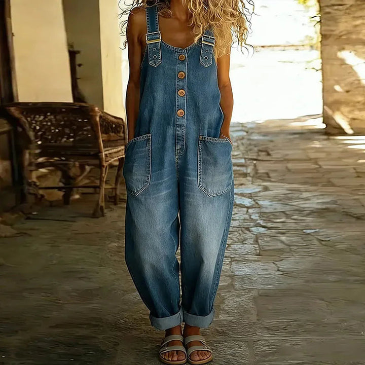 Dam Vintage Denim-Look Overaller - Bekväm Klassiker - Blå