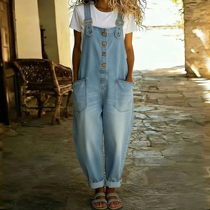 Dam Vintage Denim-Look Overaller - Bekväm Klassiker - Ljusblå