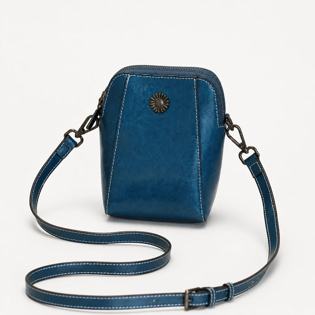 Dam Vintage Mini Axelväska in blå, Klassisk Crossbody