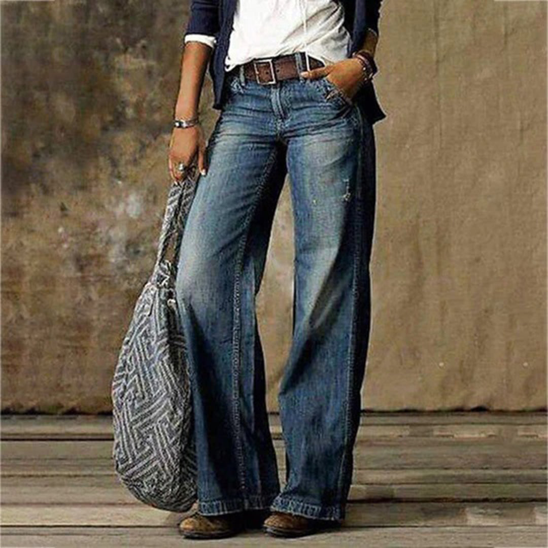 Dam Vintage Vida Jeans in blå, Klassisk Bred Passform