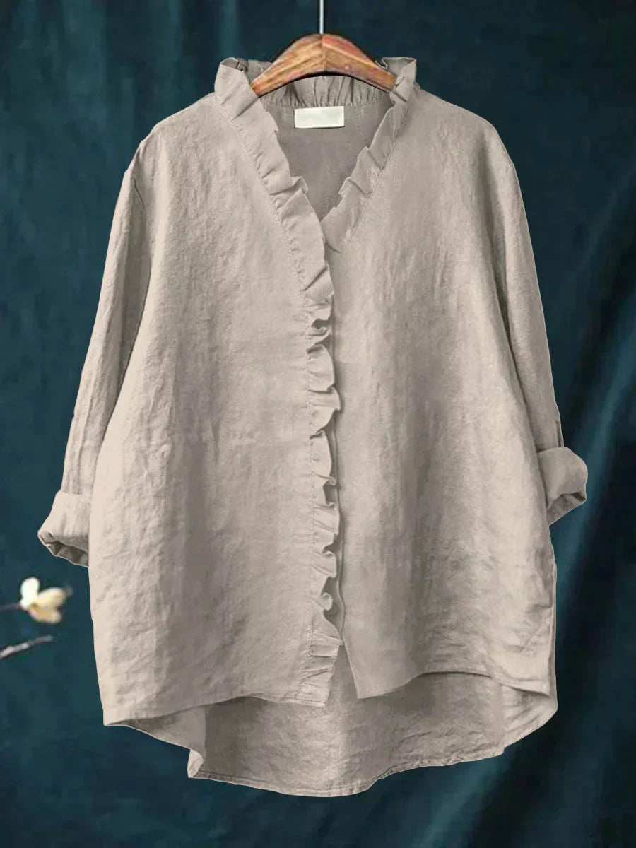 Dam Volang V-ringning Blus - Casual Elegans - Grå