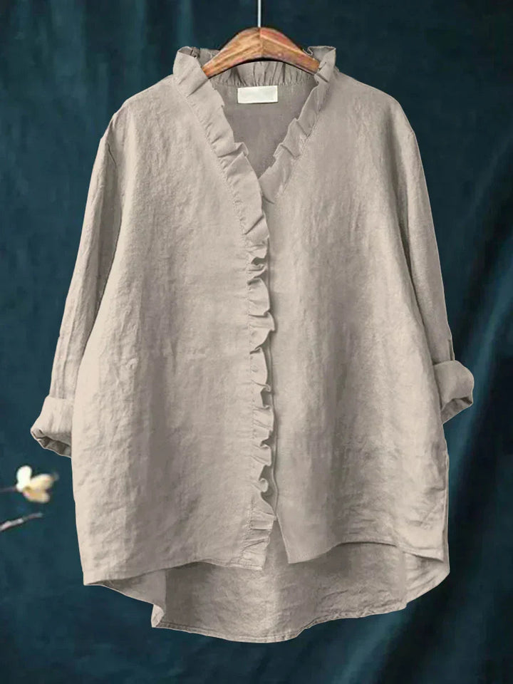 Dam Volang V-ringning Blus - Casual Elegans - Grå