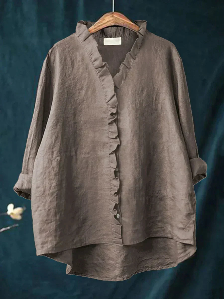 Dam Volang V-ringning Blus - Casual Elegans - Mörkgrå