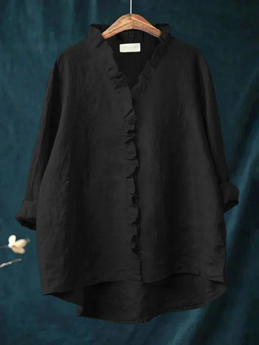 Dam Volang V-ringning Blus - Casual Elegans - Svart