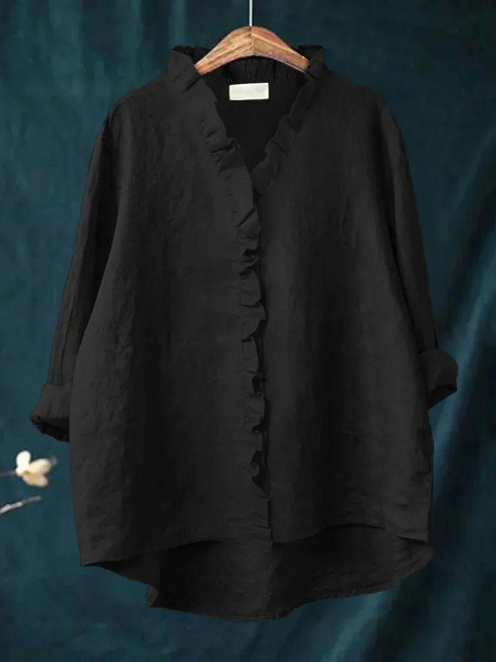 Dam Volang V-ringning Blus - Casual Elegans - Svart