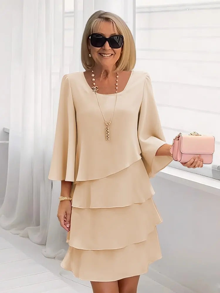 Dam Volangklänning med A-linje - Elegant komfort - Khaki