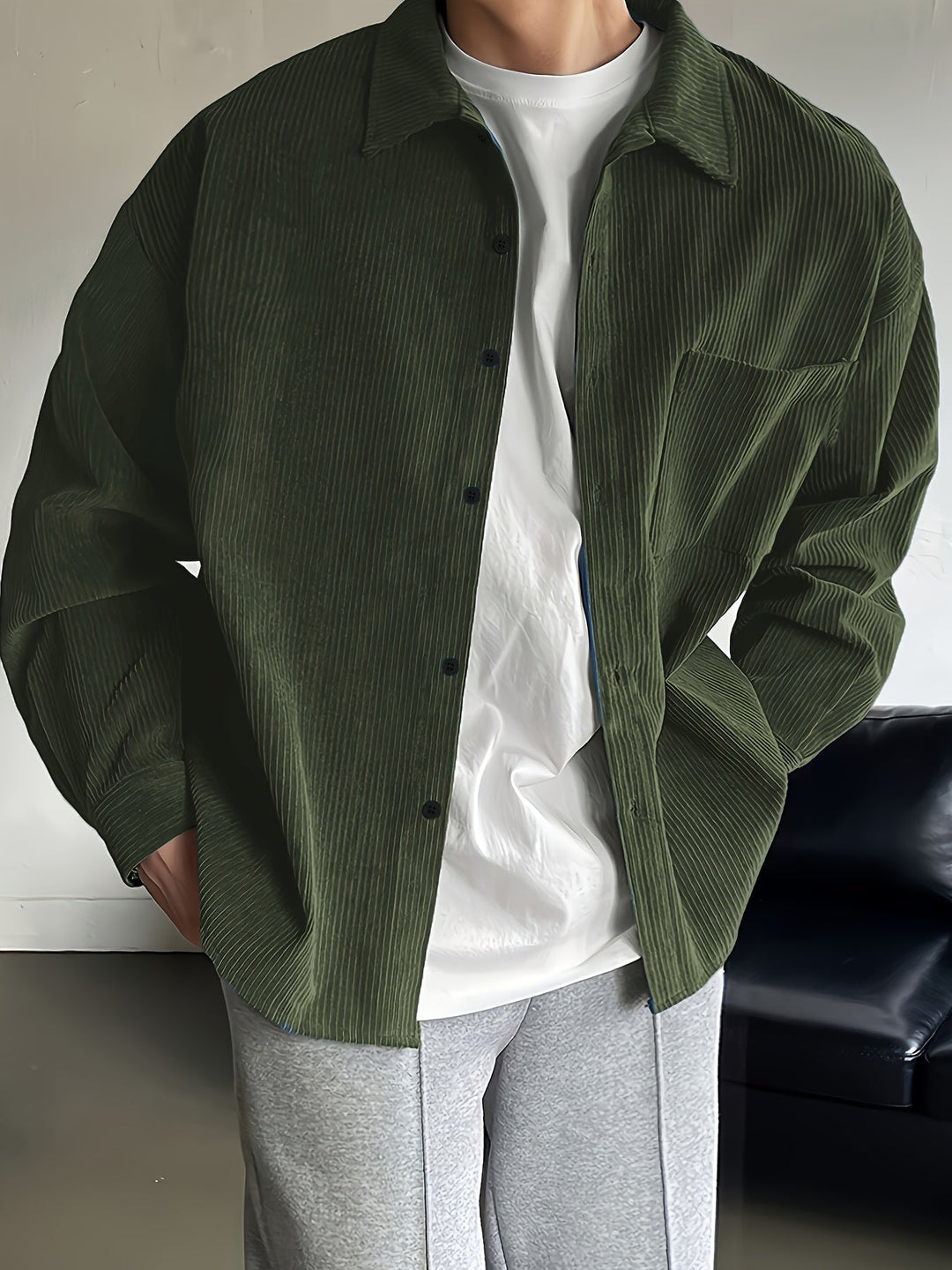 Herr Skjorta | Oversized | Med Knappar | Sommar
