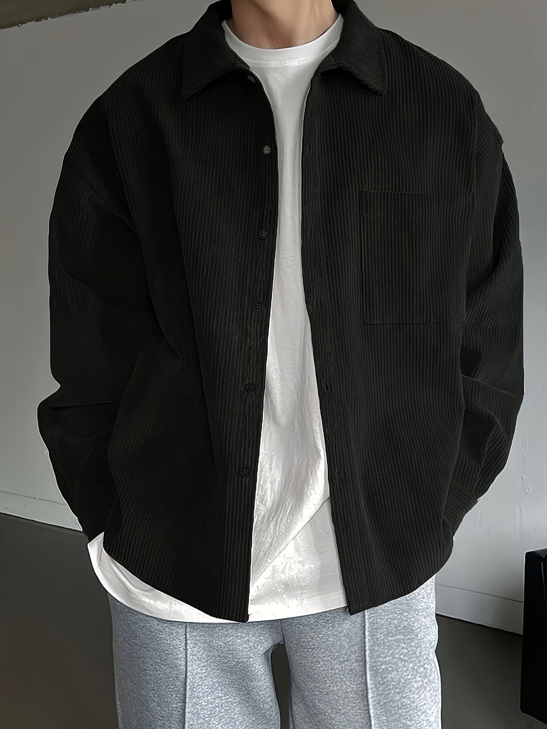 Herr Skjorta | Oversized | Med Knappar | Sommar