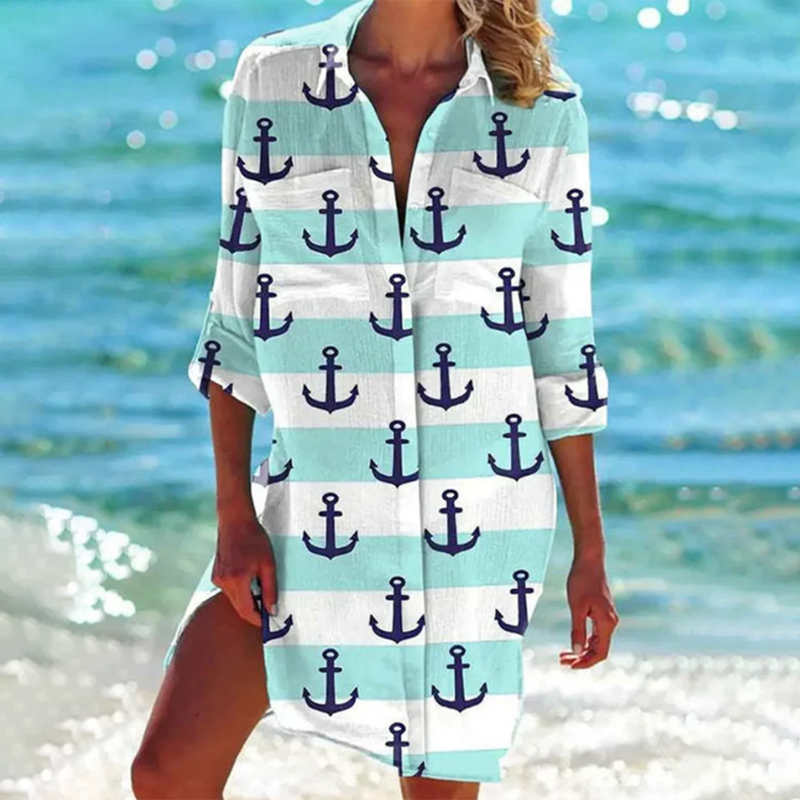 Klassisk Sommarblus för Dam | Blominspirerade Färger | Lång A-Linje Passform | Polyester