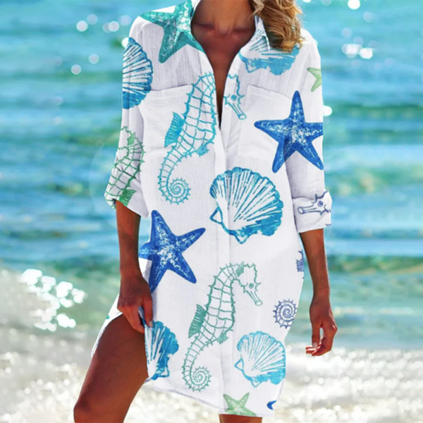 Klassisk Sommarblus för Dam | Blominspirerade Färger | Lång A-Linje Passform | Polyester