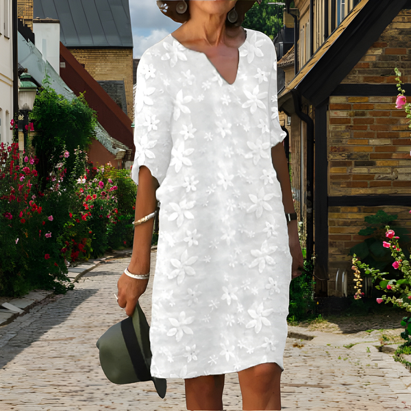 Elegant Klänning för Dam | Blommigt Mönster & V-ringning | Bekväm Passform | Polyester