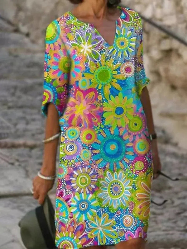 Damklänning | V-ringning med Blommönster | Feminin & Bekväm | Polyester